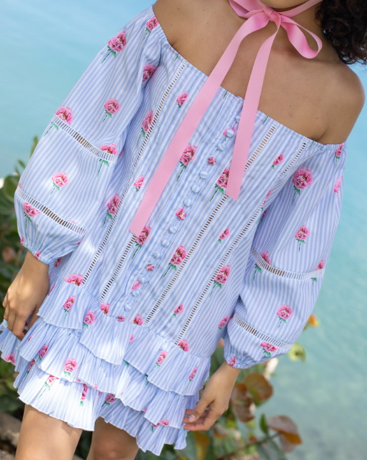 knee length dresses for ladies Stylishly Striped Knit Off-The-Shoulder Mini Dress main image 1