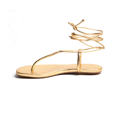 Romana Lace Up Flat Leather Sandals - Gold - By Boho Hunter