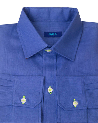 Mallorca Linen Shirt - Blue Moon/Neon Yellow - By Boho Hunter