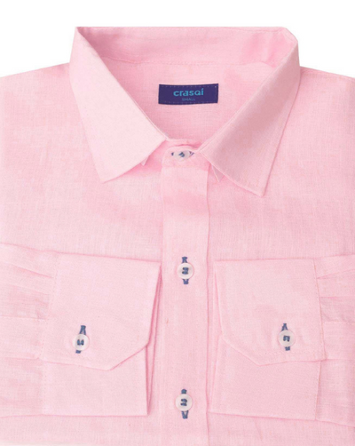 Mallorca Linen Shirt - Light Pink/Blue - By Boho Hunter