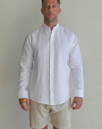 Menorca  Linen Shirt - White/Neon Orange - By Boho Hunter