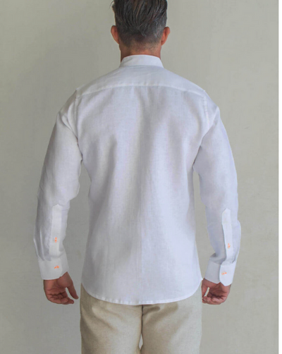 Menorca  Linen Shirt - White/Neon Orange - By Boho Hunter