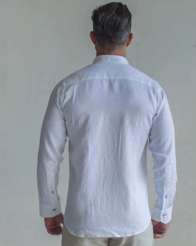 Menorca Linen Shirt - White/Royal Blue - By Boho Hunter