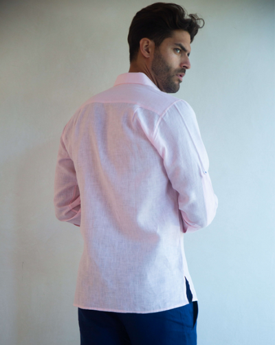 Mallorca Linen Shirt - Light Pink/Blue - By Boho Hunter