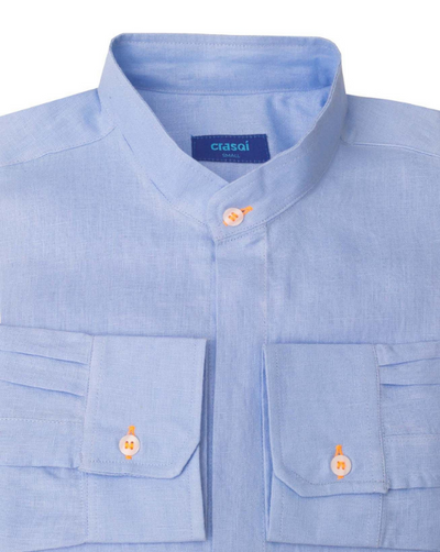 Menorca Linen Shirt - Blue Sky/Neon Orange - By Boho Hunter