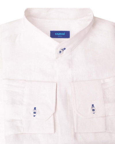 Menorca Linen Shirt - White/Royal Blue - By Boho Hunter