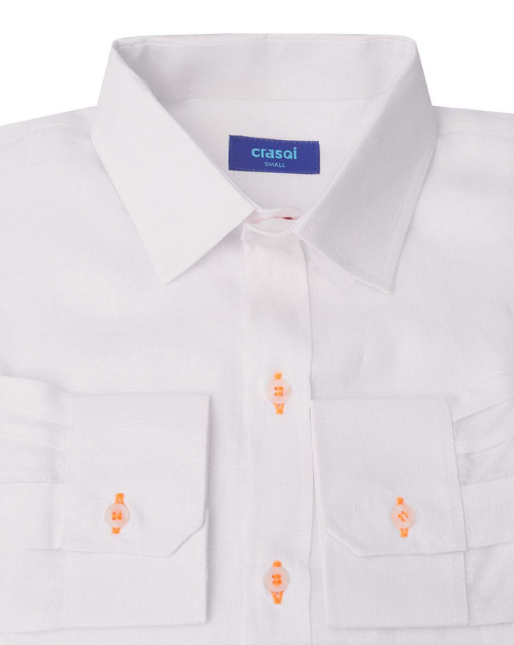 Mallorca Linen Shirt - White/Neon Orange - By Boho Hunter