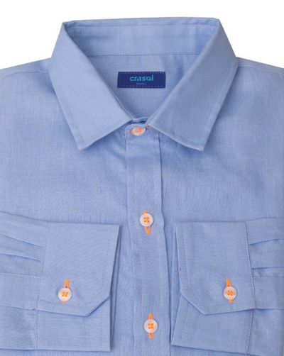 Mallorca Linen Shirt - Blue Sky/Neon Orange - By Boho Hunter