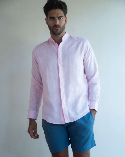 Menorca Linen Shirt - Light Pink/Light Pink - By Boho Hunter