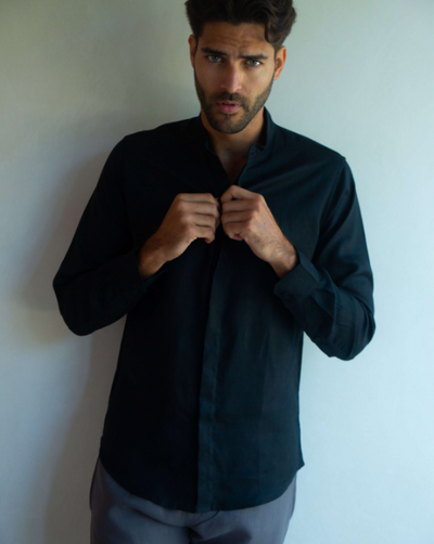 Menorca Linen Shirt - Black/Black - By Boho Hunter