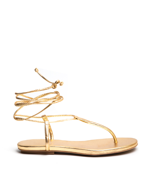 Romana Lace Up Flat Leather Sandals - Gold - By Boho Hunter