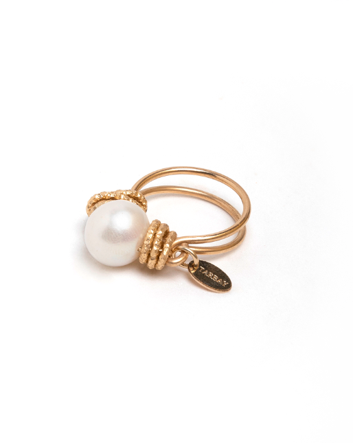 Solitaire Ring #1 (10mm) - Pearl & Yellow Gold - By Boho Hunter