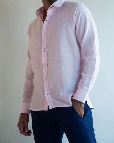Mallorca Linen Shirt - Light Pink/Blue - By Boho Hunter